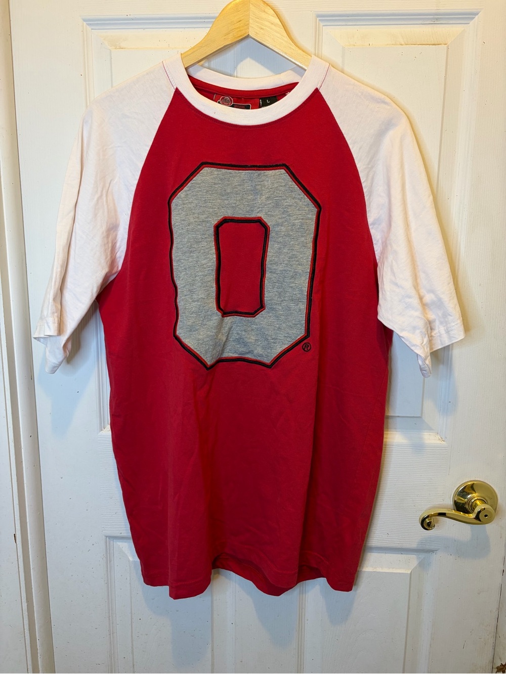 The Ohio State University Block O Red Raglan Short Sleeve Tee Men's - flaw